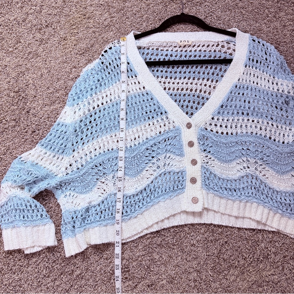 POL Light Blue & White Oversized Crocheted Cardigan - Picture 6 of 7